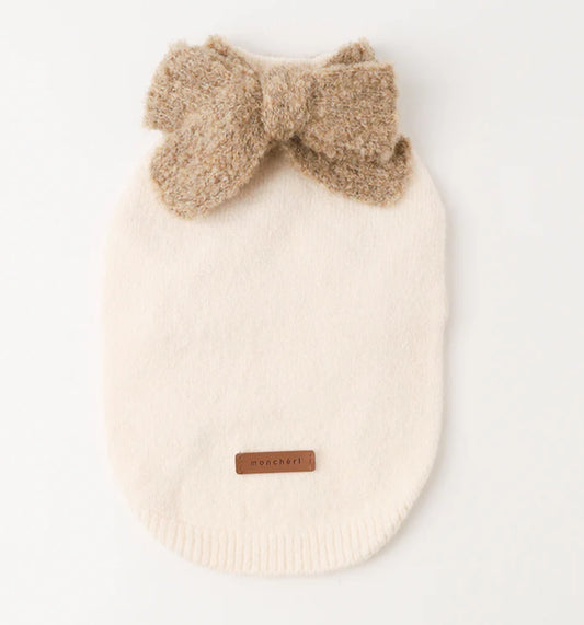 Knit top with ribbon muffler