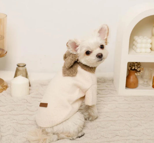 Knit top with ribbon muffler