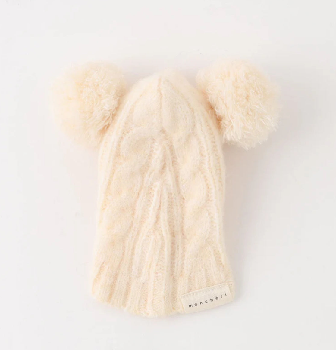 Bear Ear Pom Pom Cable Knit Hat