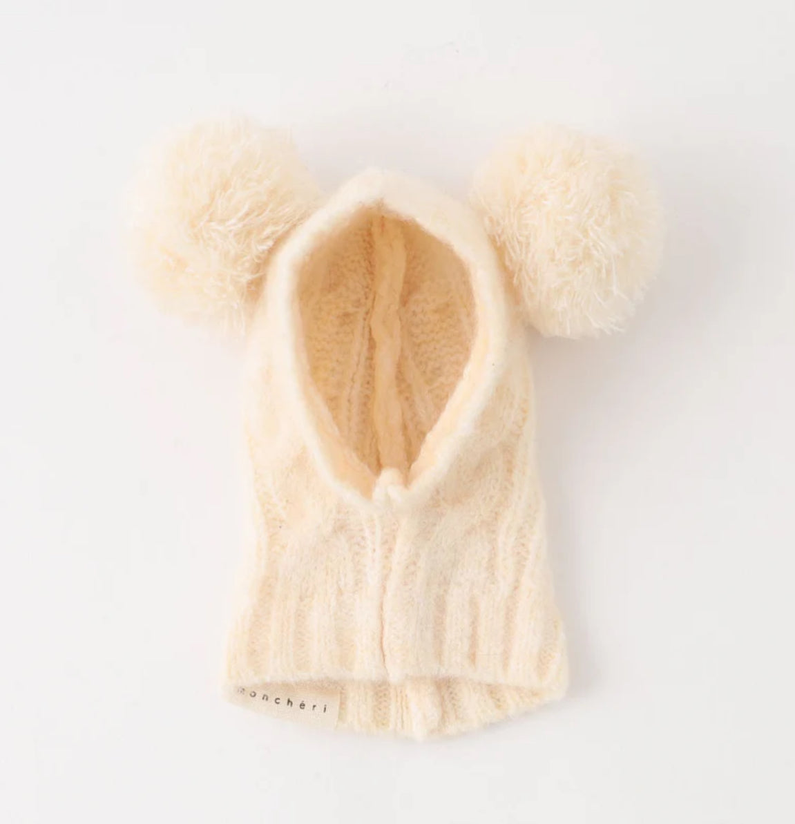 Bear Ear Pom Pom Cable Knit Hat